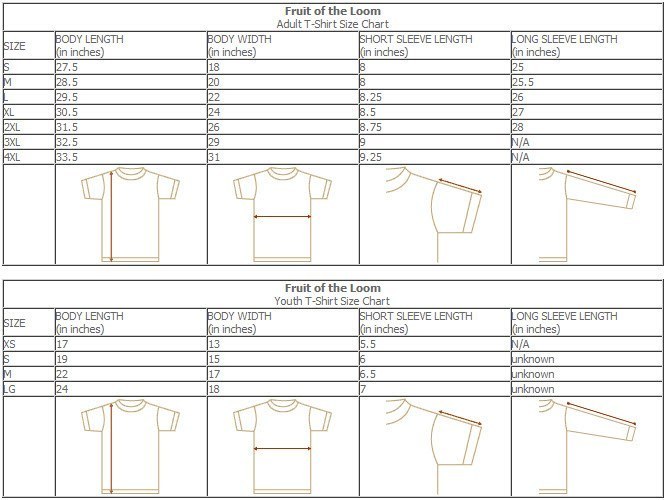 Fruit Of The Loom Size Chart Inches