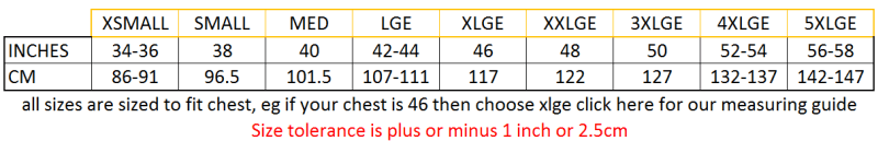 Click for our size chart measuring guide