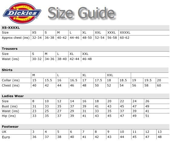 Dickies Mens Pants Size Chart