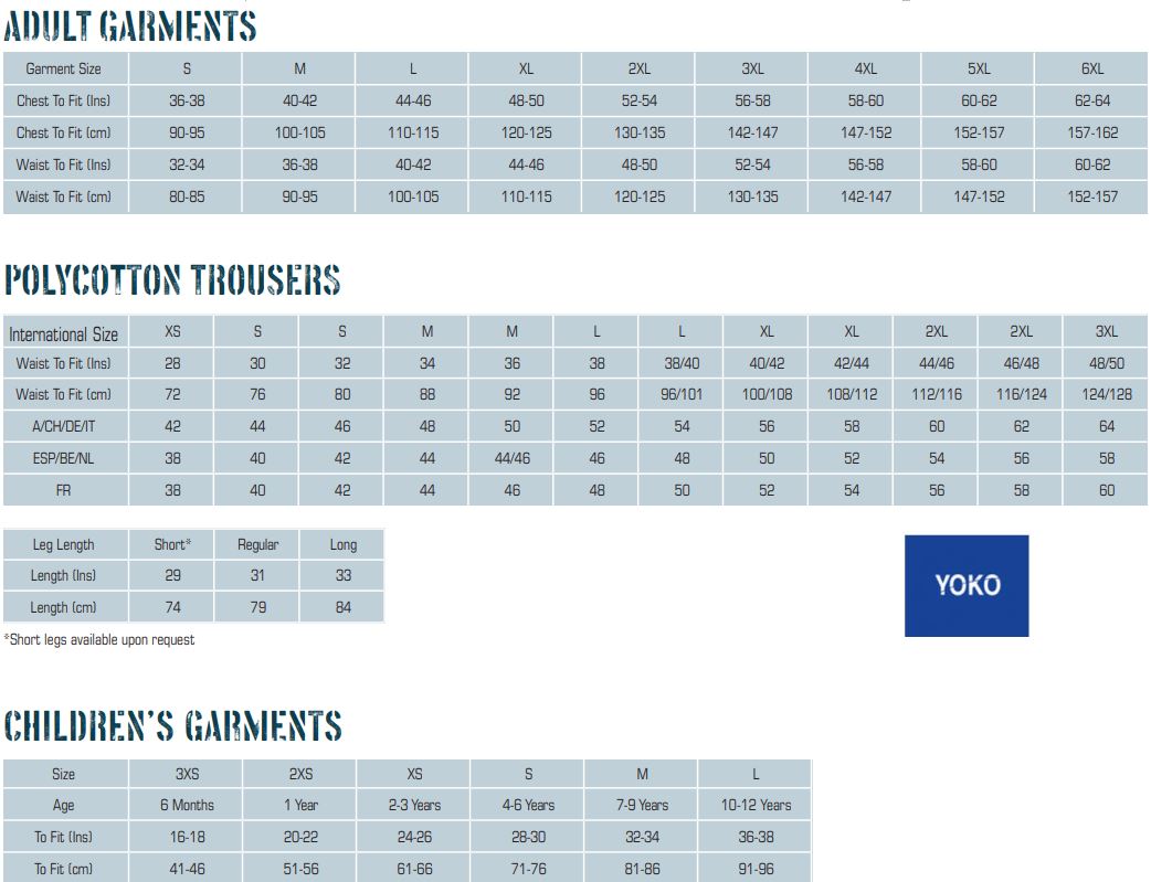 www.hivis.co.uk Size charts