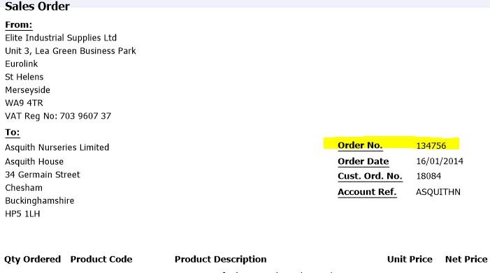 samples sales order sent by email