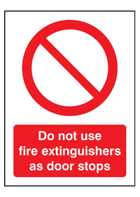 Do not use extinguisher as door stop sign