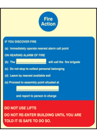 Fire action standard sign