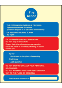 Fire action residential care homes sign