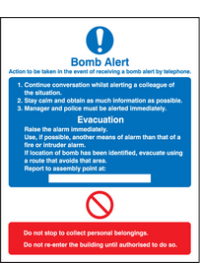 Bomb alert action sign