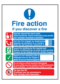 Multi lingual fire action manual lift sign
