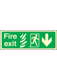 Fire exit arrow down HTM sign