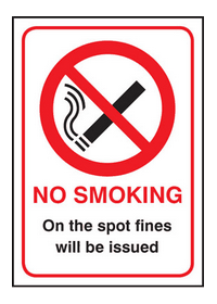No smoking on the spot fines will be issued sign
