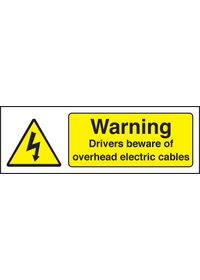 Warning drivers beware overhead cables sign