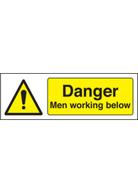 Danger men working below sign
