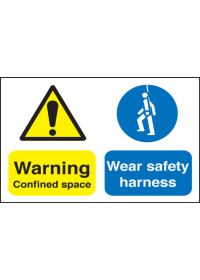 Warning confined space/ wear harness sign