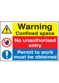 Warning confined space/permit to work sign