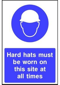 Hard hats must be worn on site all time sign
