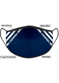 Navy Hi Vis Face Mask with Reflective Stripes 3 layer