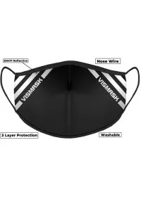 Black Hi Vis Face Mask with Reflective Stripes 3 layer