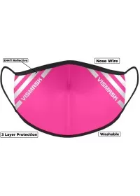 Hi Vis Pink Custom Printed Face Mask With Reflective Strips