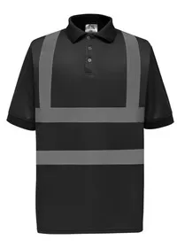 Black Polo Shirt with Hi Vis Stripes Yoko HVJ210