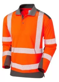 Orange Long Sleeve Hi Vis Polo Shirt Coolviz Leo P15-O/GY