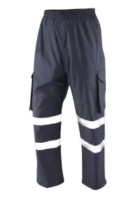 Navy Hi Vis Weatherproof Overtrousers with pockets Leo L01