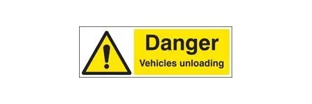 Danger vehicles unloading sign