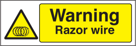 Warning razor wire sign