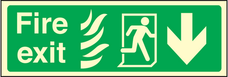 Fire exit arrow down HTM sign