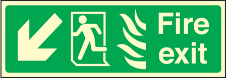 Fire exit arrow down left HTM sign