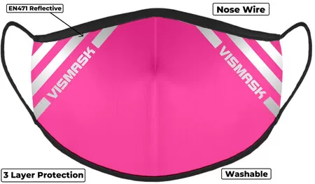 Vismask Pink Face Mask with Reflective Stripes 3 layer