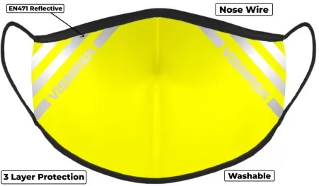 Yellow Hi Vis Face Mask with Reflective Stripes 3 layer