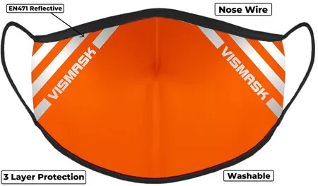 Orange Hi Vis Face Mask with Reflective Stripes 3 layer