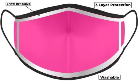 Pink Hi Vis Face Mask with Reflective Edge 3 layer
