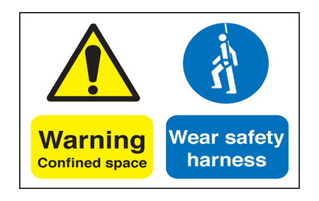 Warning confined space/ wear harness sign