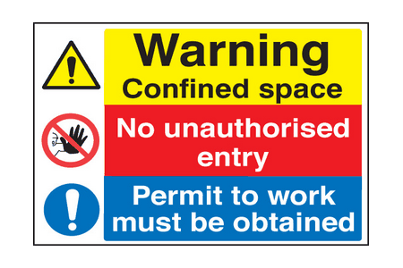 Warning confined space/permit to work sign