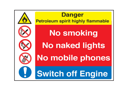 Petroleum spirit highly Flammable sign