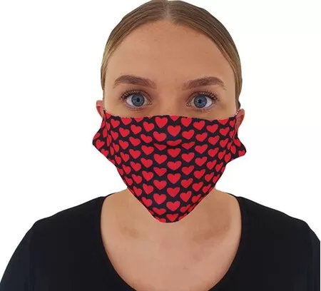 Face mask covering with heart pattern