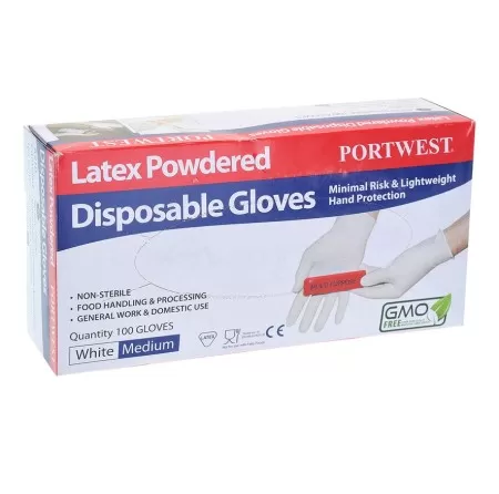 Portwest A910 Latex Gloves Powdered (Pk100) White