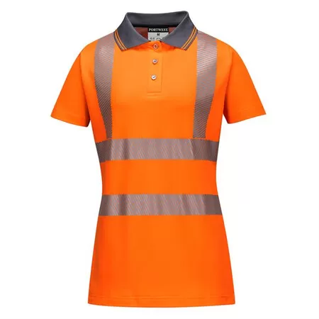 Portwest LW72 Hi-Vis Ladies Pro Polo Shirt Orange/grey collar