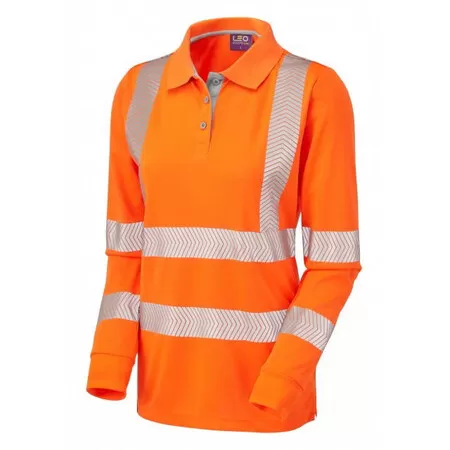 Womens Long Sleeve Hivis Poloshirt PL08 Leo Orange