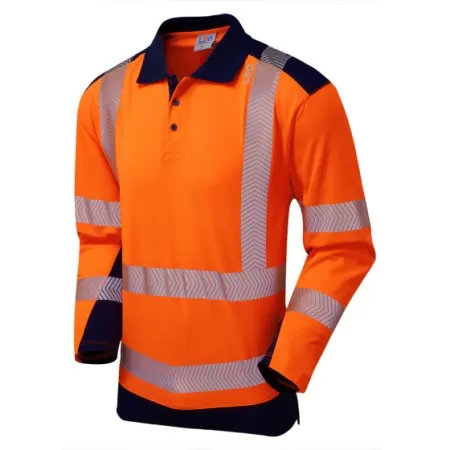 Orange & Navy Long Sleeve Hi Vis Polo Shirt Coolviz Leo P15