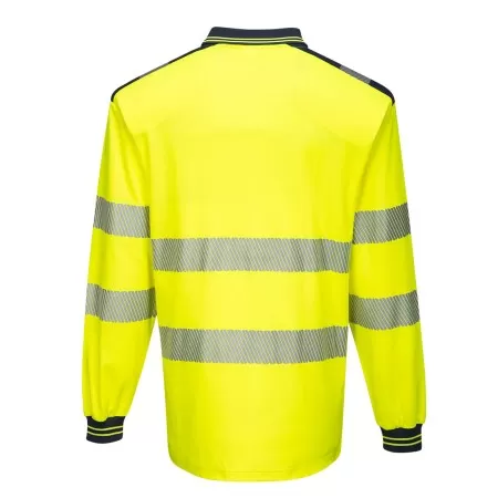 yellow and blue long sleeve hi vis polo shirt T184 rear