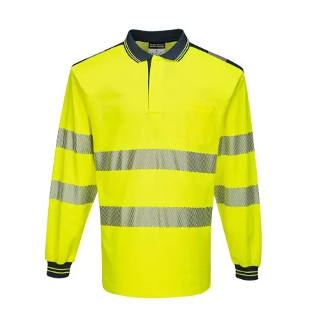 yellow and blue long sleeve hi vis polo shirt T184
