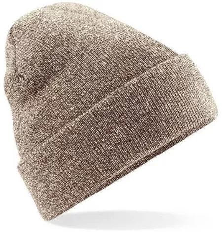 Embroidered Knitted Beanie Hat Beechfield BC045 Heather Oatmeal
