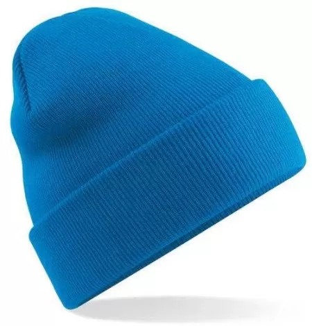 Embroidered Knitted Beanie Hat Beechfield BC045 Sapphire Blue