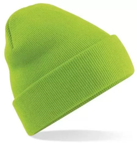 Embroidered Knitted Beanie Hat Beechfield BC045  Lime Green