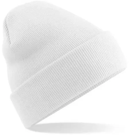 Embroidered Knitted Beanie Hat Beechfield BC045 White