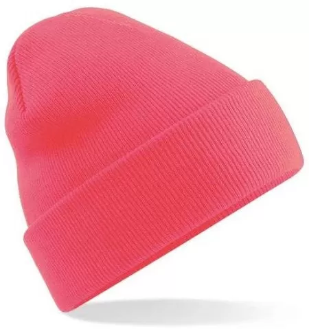 Embroidered Knitted Beanie Hat Beechfield BC045 Fluorescent Pink