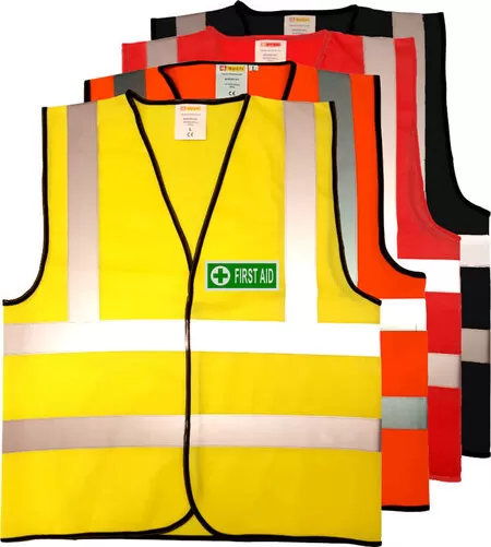 HI Vis Vest With Green And Silver First Aid Print