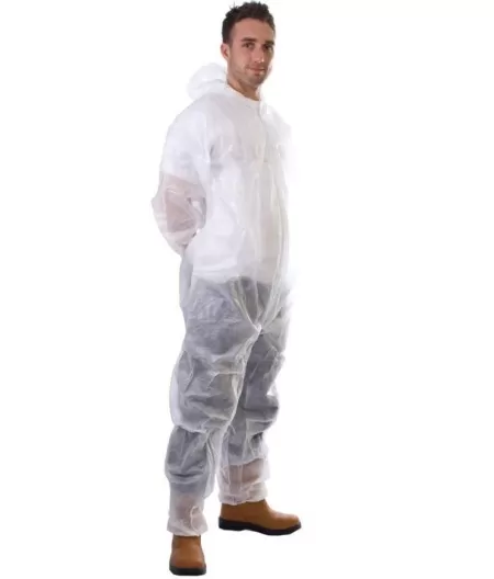 White Disposable Coverall with hood