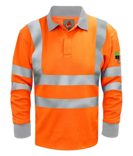 Flame Retardant ARC Orange Hivis Long Sleeve Poloshirt