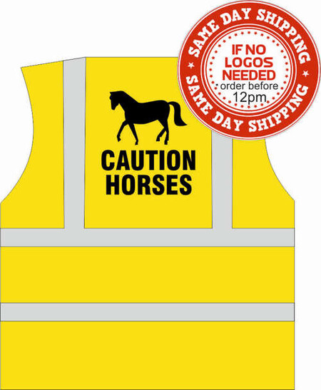 CAUTION HORSES hi vis vest with CAUTION HORSES printed to rear